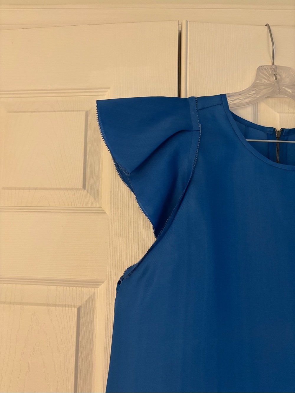 J. Crew Collection Organza Royal Blue One-Shoulder Ruffle Shell Top - Picture 2 of 4